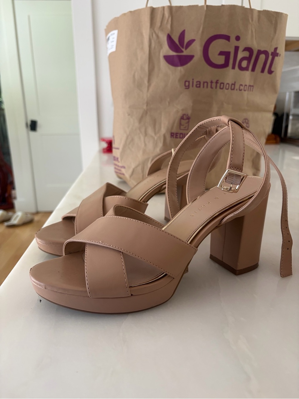 Kelly & Katie platform block heel in nude pink 4 inch